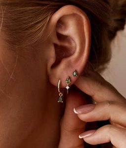 Natural Moss Agate Earrings Set, Hoop & Butterfly Back Stud, Gold Plated Sterling Silver, Every Day Drop Earrings, Bridal Earrings