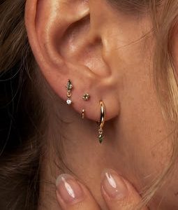 Moss Agate Earring Set, Gold Huggie Hoops, Flat Back Stud & CZ Diamond, Sterling Silver Ear Stack, Open Huggie, Kite Gemstone Nap Earrings.