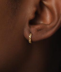 Vintage Floral Chunky Hoop Earring - Sterling Silver Stackable Hoop - Gold Plated Clicker Piercings - Delicate Hypoallergenic Jewelrys