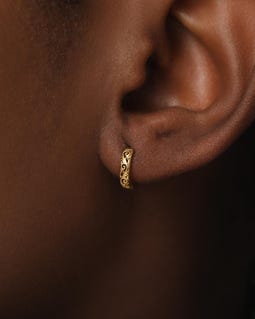Vintage Floral Chunky Hoop Earring - Sterling Silver Stackable Hoop - Gold Plated Clicker Piercings - Delicate Hypoallergenic Jewelrys