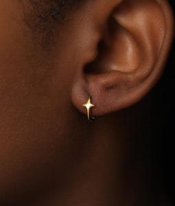 North Star Hoop Hinged Earring - Gold or Silver Celestial Stack Hoop Ring - Star Gold Plated Drop Clicker Piercing - Hypoallergenic Jewelry