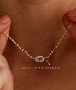 Birthstone Knot Necklace, Custom Birthstone Jewelry, Dainty Gold Minimalist Pendant, Anniversary Keepsake, Meaningful Gift for Her